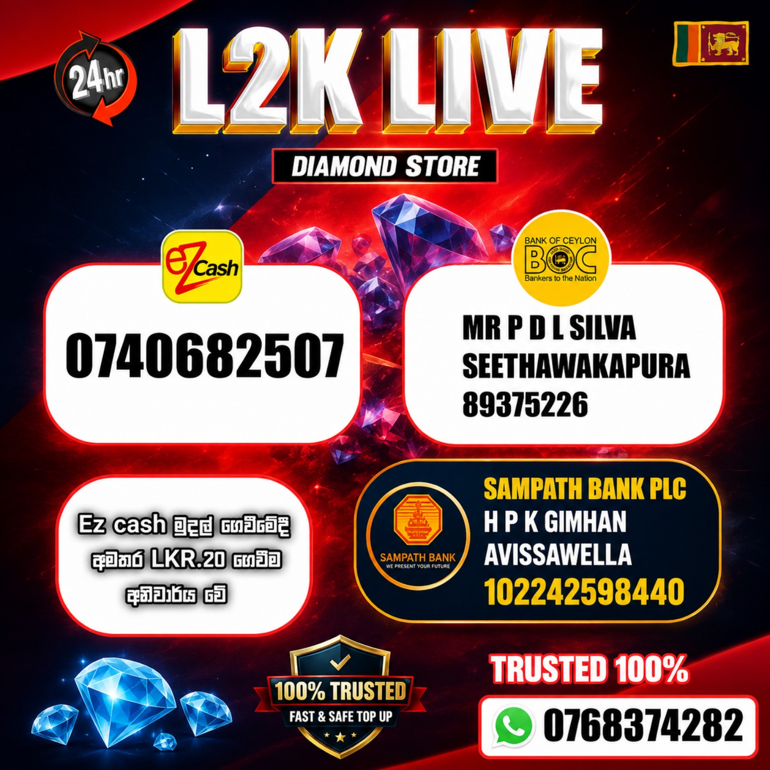 L2K TOP UP STORE payment details
